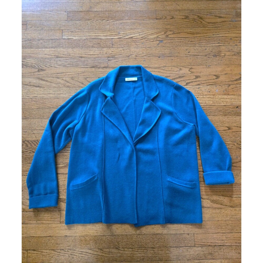 Woolovers Wool Cotton Lapel Open Front Knit Cardigan Jacket Teal Size XL